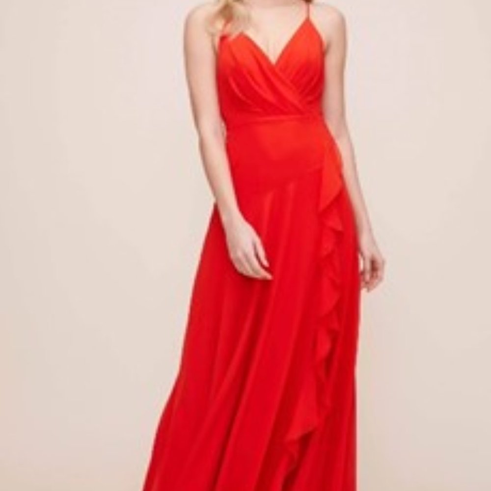 NWT ASTR The Label HOLLAND Hot Red Surplice V-Neck Ruffled Maxi Dress M 6/8